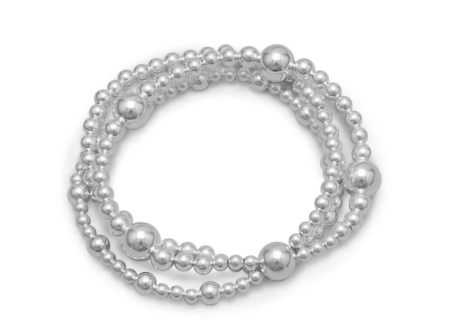 8" Triple Strand Silver Bead Bracelet