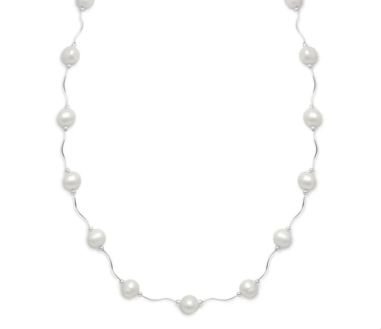16"+2" Extension Wave Design Necklace with Cultured Freshwater Pearls
