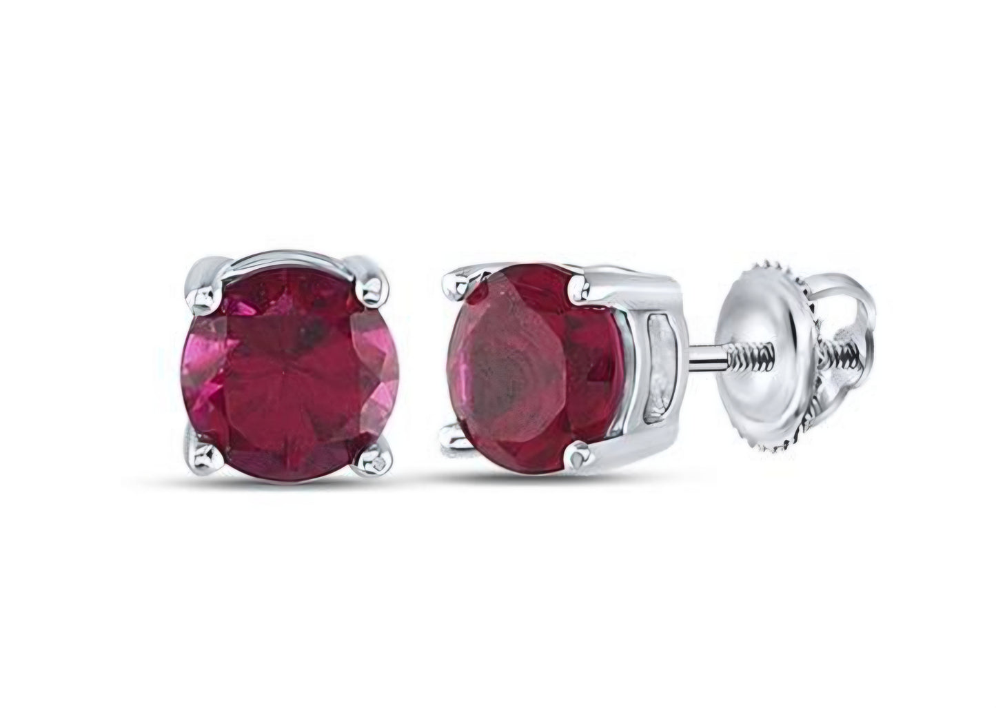 Sterling Silver Round Synthetic Ruby Stud Earrings 2 Cttw