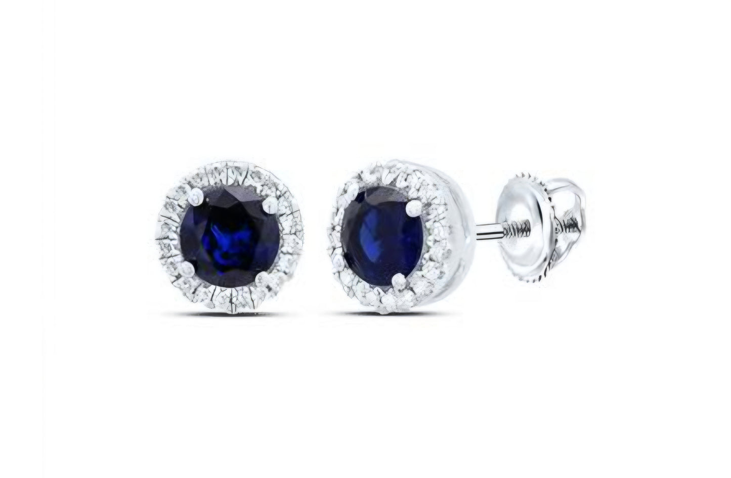 Sterling Silver Round Synthetic Blue Sapphire Stud Earrings 1-1/2 Cttw