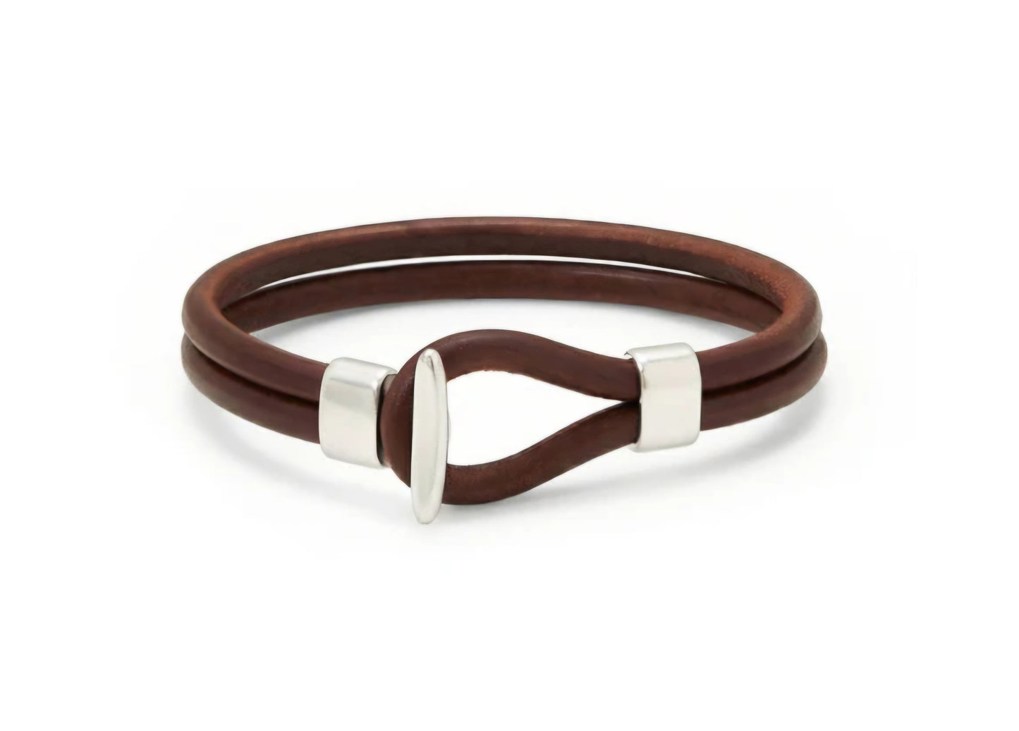 9" Men's Leather and Silver Tone Bracelet