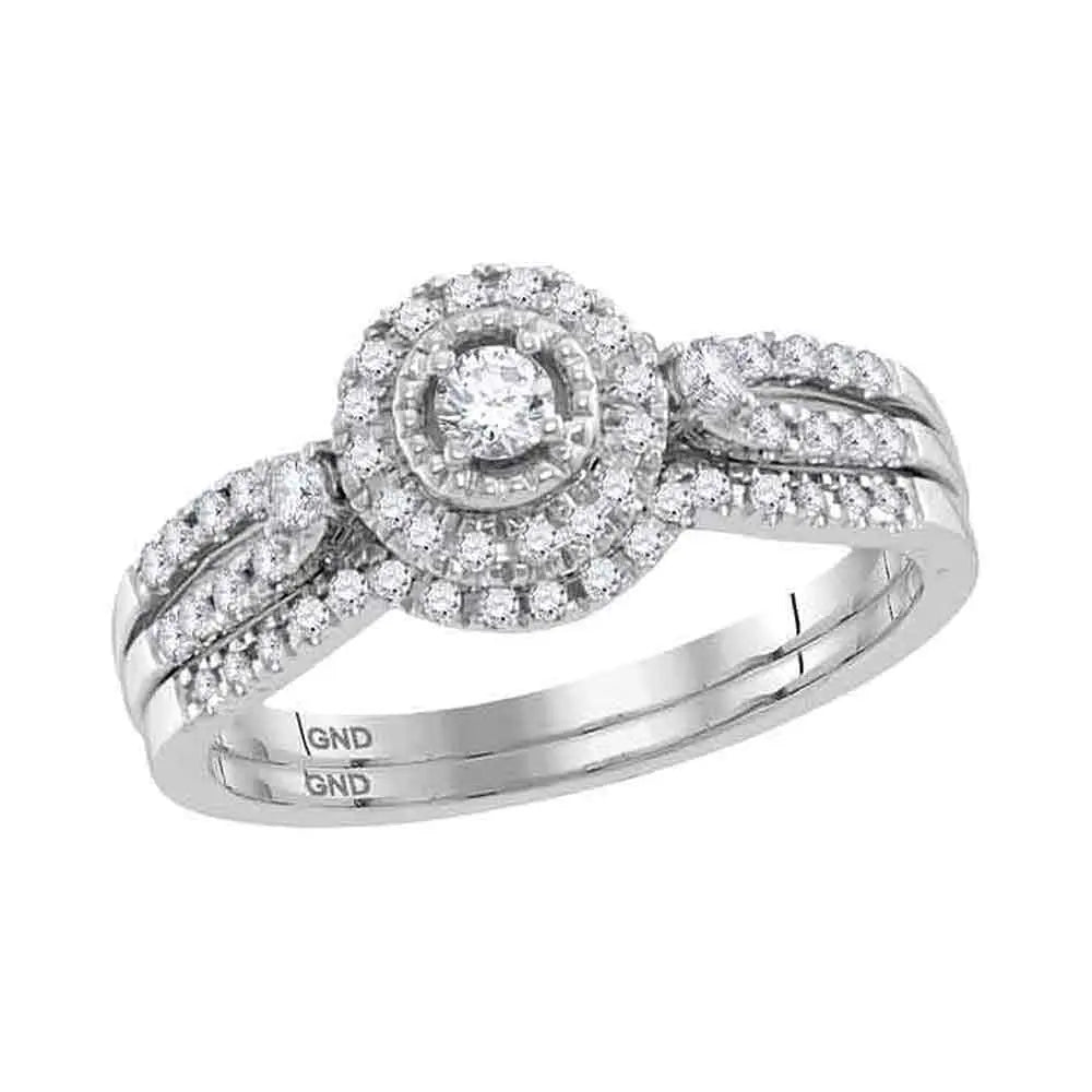 10kt White Gold Round Diamond Bridal Wedding Ring Band Set 1/3 Cttw