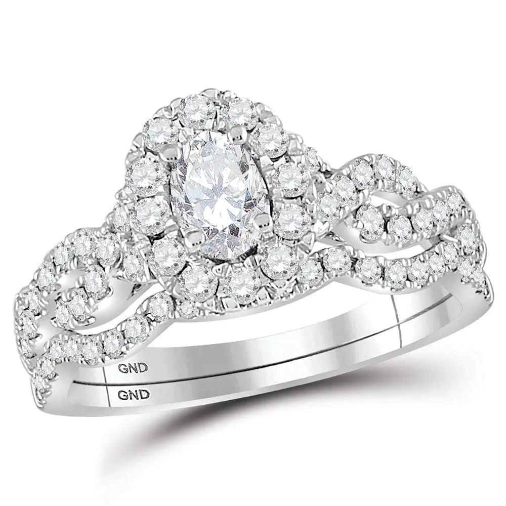 14kt White Gold Oval Diamond Bridal Wedding Ring Band Set 1 Cttw