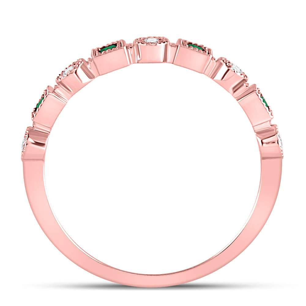 10kt Rose Gold Womens Princess Emerald Diamond Square Dot Stackable Band Ring 1/8 Cttw