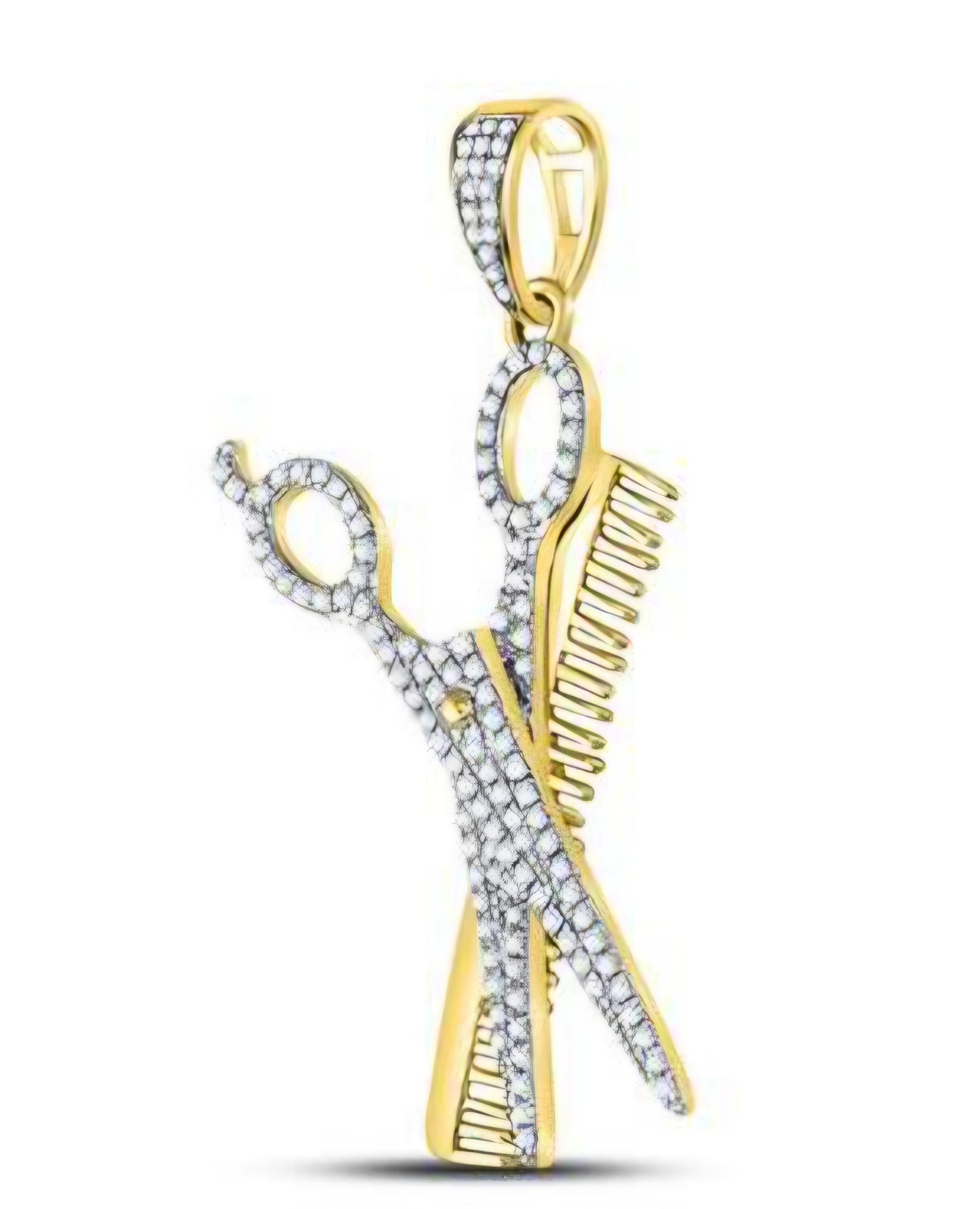10kt Yellow Gold Round Diamond Scissors Comb Barber Charm Pendant 3/4 Cttw