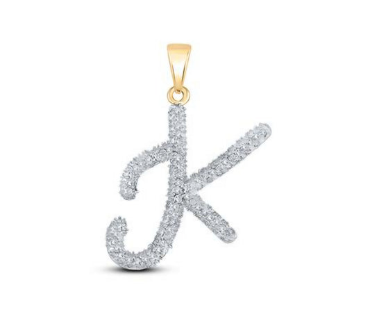 10kt Yellow Gold Womens Round Diamond Letter K Pendant 1/6 Cttw