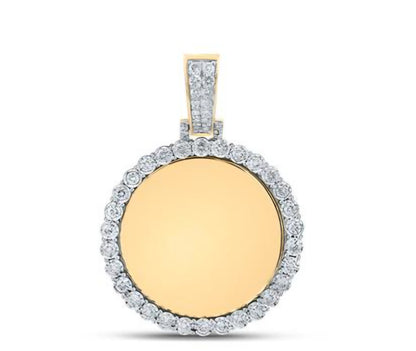 10k Yellow Gold Round Diamond Memory Circle Mirror Charm Pendant 3/4 Cttw