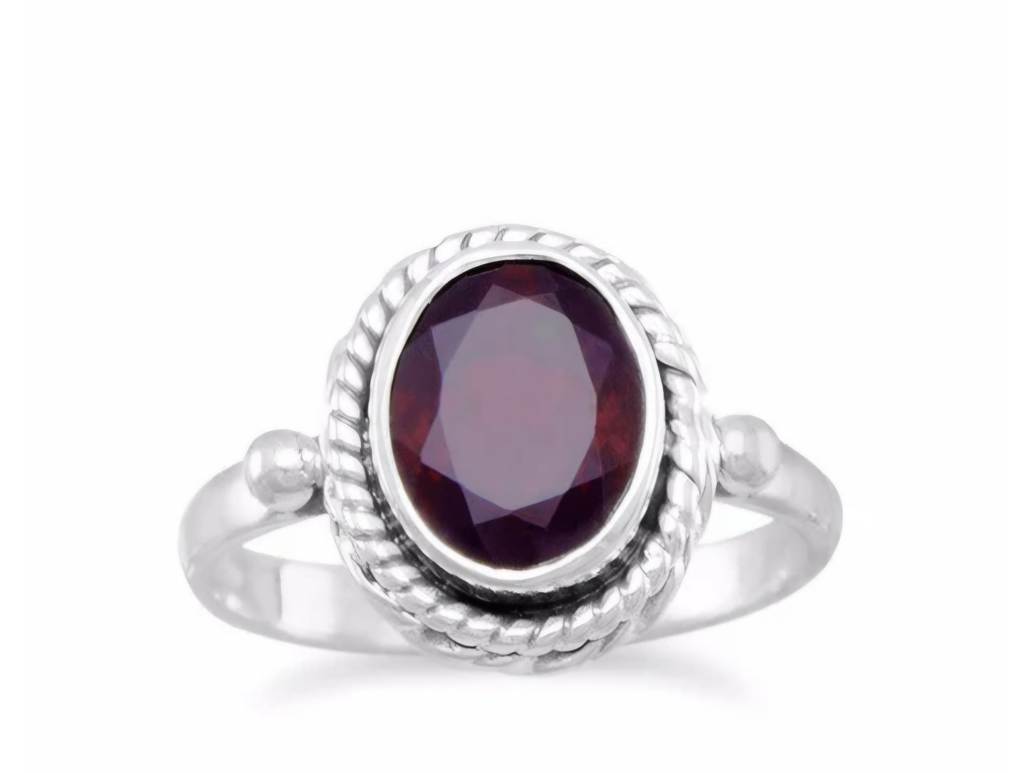 Faceted Garnet Ring with Rope Edge