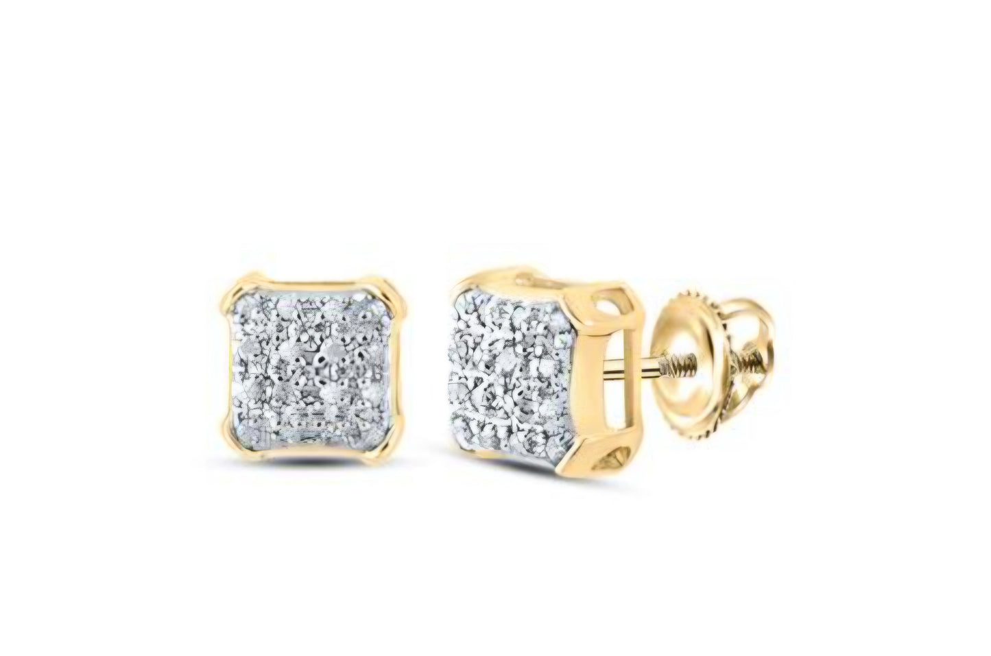 10k Yellow Gold Round Diamond Square Earrings 1/10 Cttw