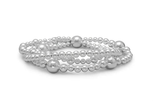 8" Triple Strand Silver Bead Bracelet