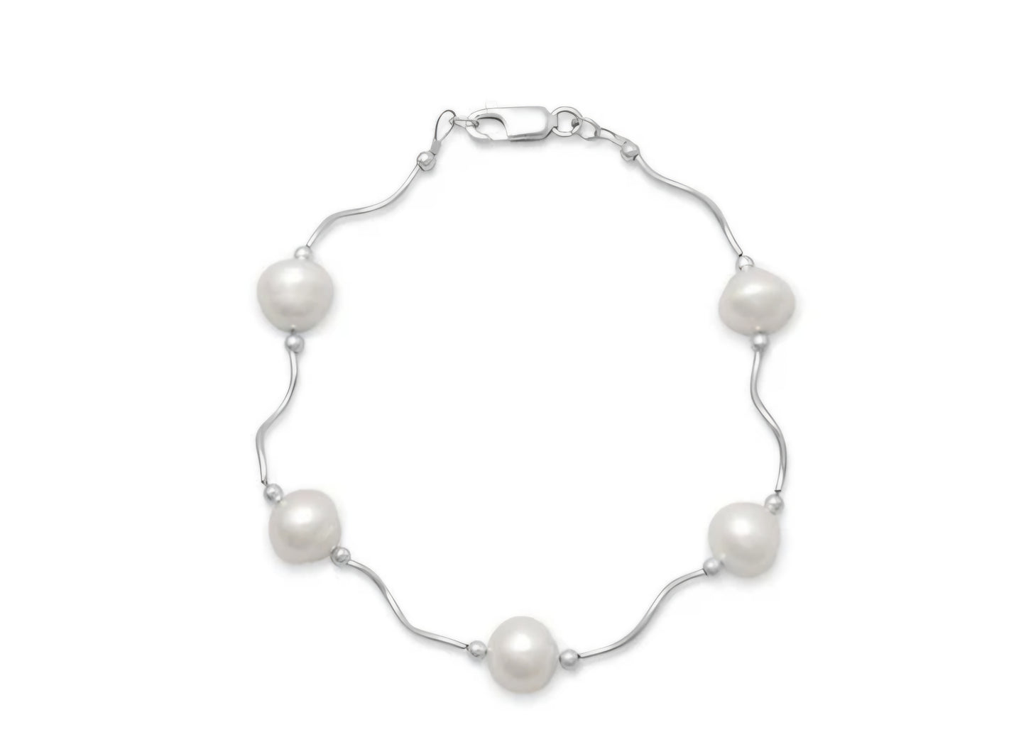 8" Wave Design Bracelet with Cultured Freshwater Pearls