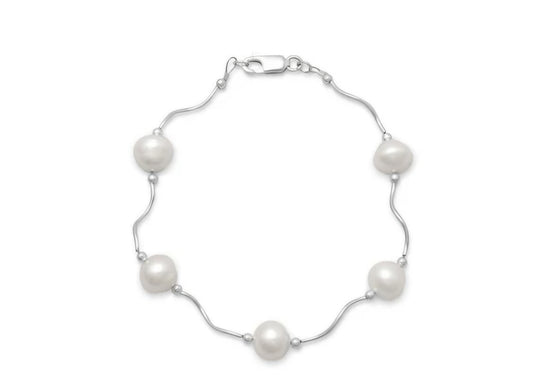 8" Wave Design Bracelet with Cultured Freshwater Pearls
