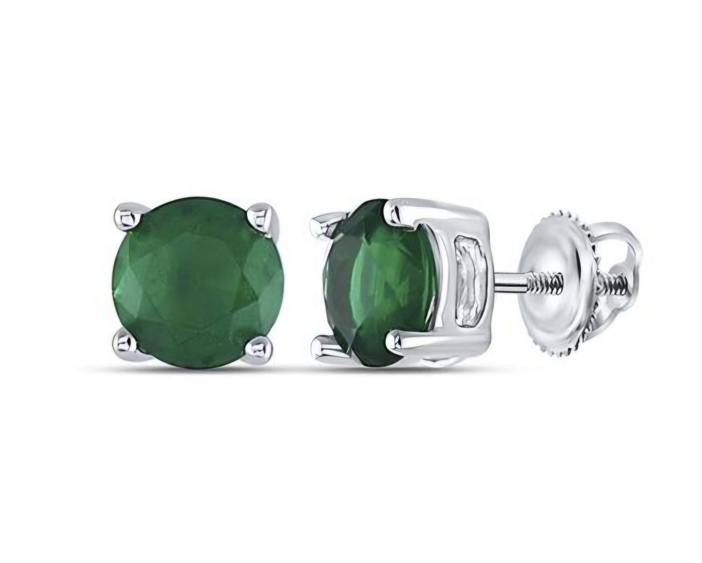Sterling Silver Round Synthetic Emerald Solitaire Stud Earrings 2 Cttw
