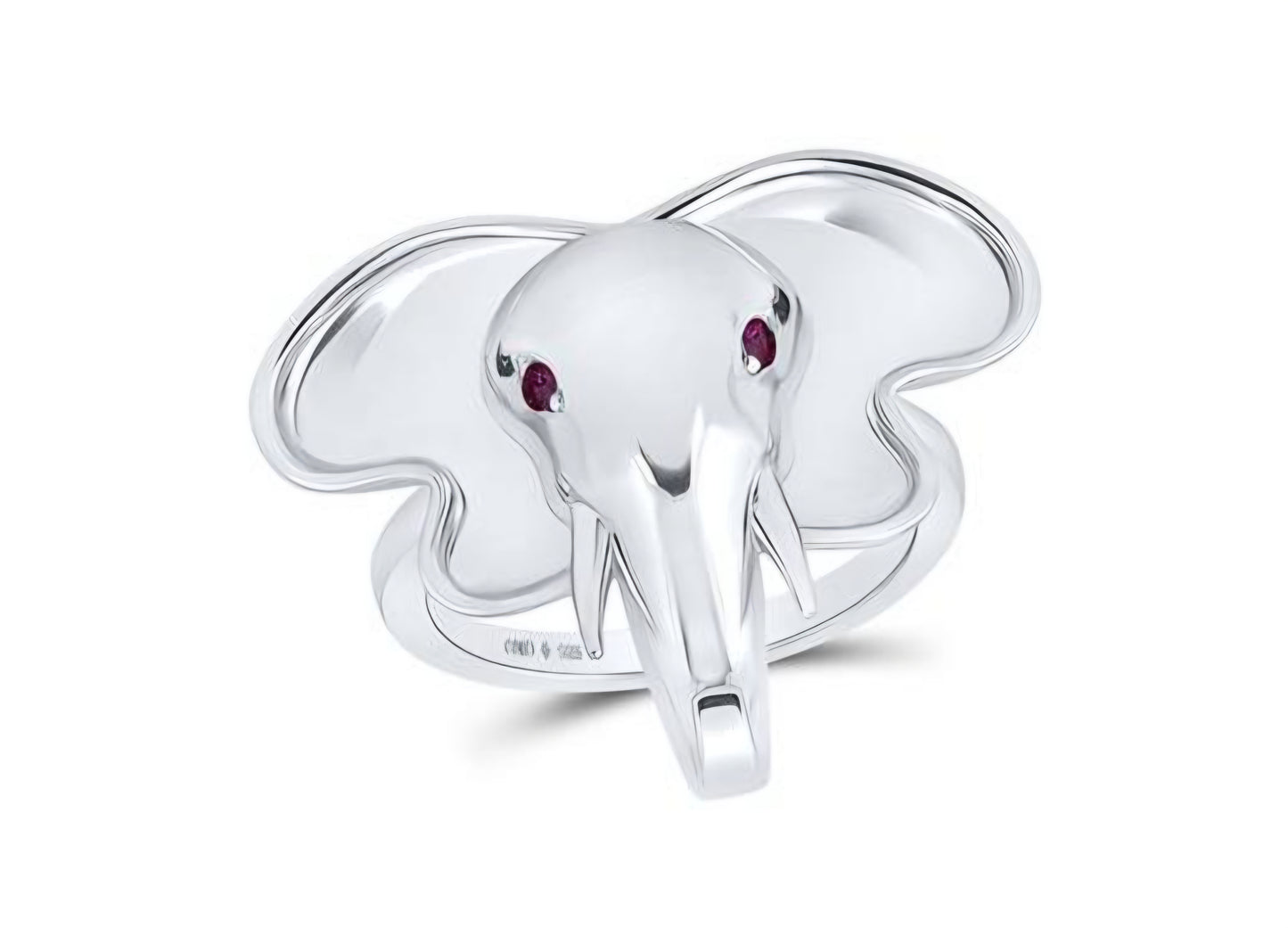 Sterling Silver Round Ruby Elephant Animal Ring .03 Cttw