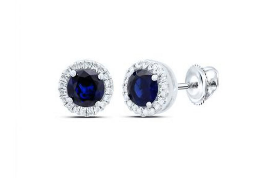Sterling Silver Round Synthetic Blue Sapphire Stud Earrings 1-1/2 Cttw