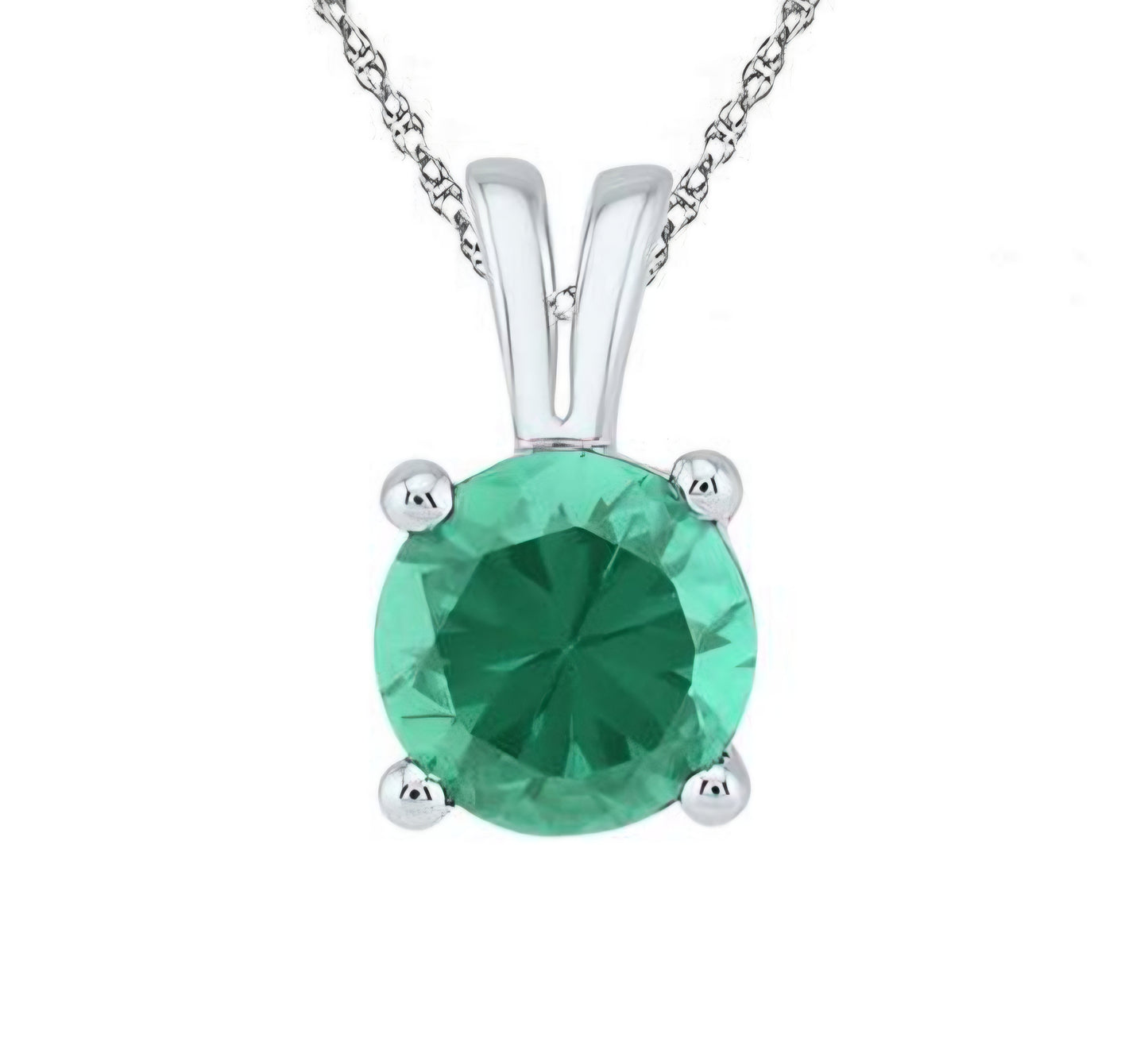 Sterling Silver Round Synthetic Emerald Solitaire Pendant 1-1/3 Cttw