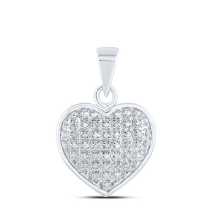 10kt White Gold Womens Round Diamond Heart Cluster Pendant 1/10 Cttw