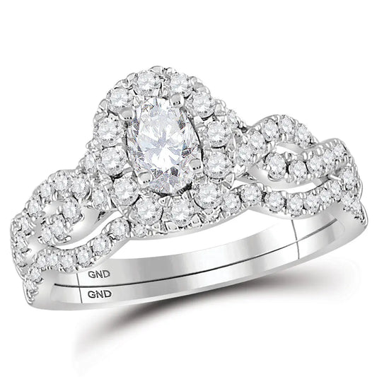 14kt White Gold Oval Diamond Bridal Wedding Ring Band Set 1 Cttw