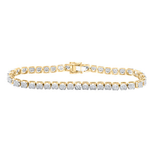 10kt Yellow Gold Mens Round Diamond Cluster Fashion Bracelet 3 Cttw