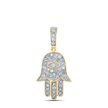10kt Yellow Gold Mens Round Diamond Hamsa Eye Fatima Charm Pendant 1/4 Cttw