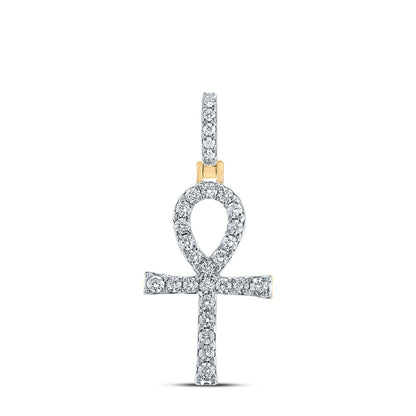10kt Yellow Gold Mens Round Diamond Ankh Cross Charm Pendant 1/2 Cttw