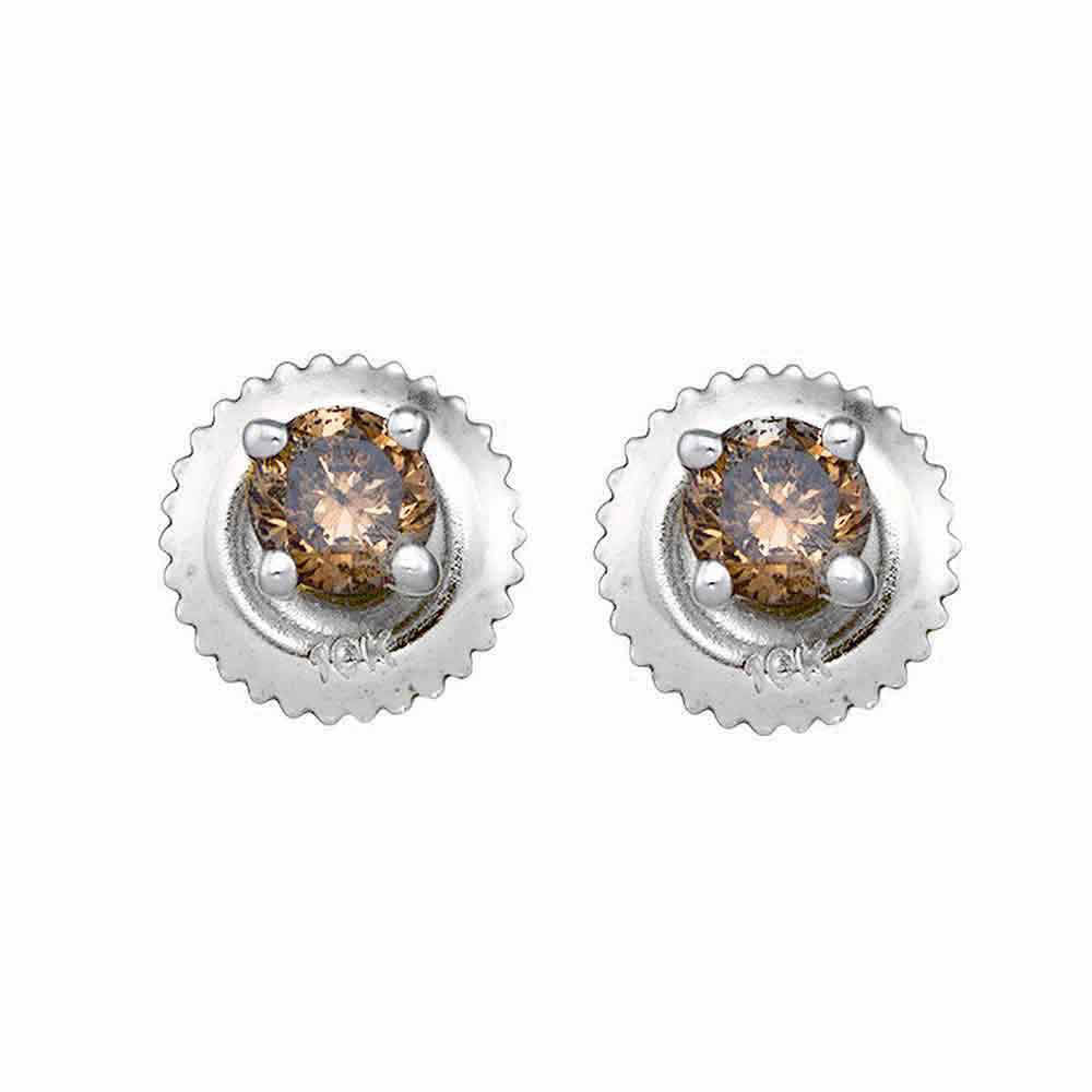 10kt White Gold Womens Round Brown Diamond Stud Earrings 1/2 Cttw