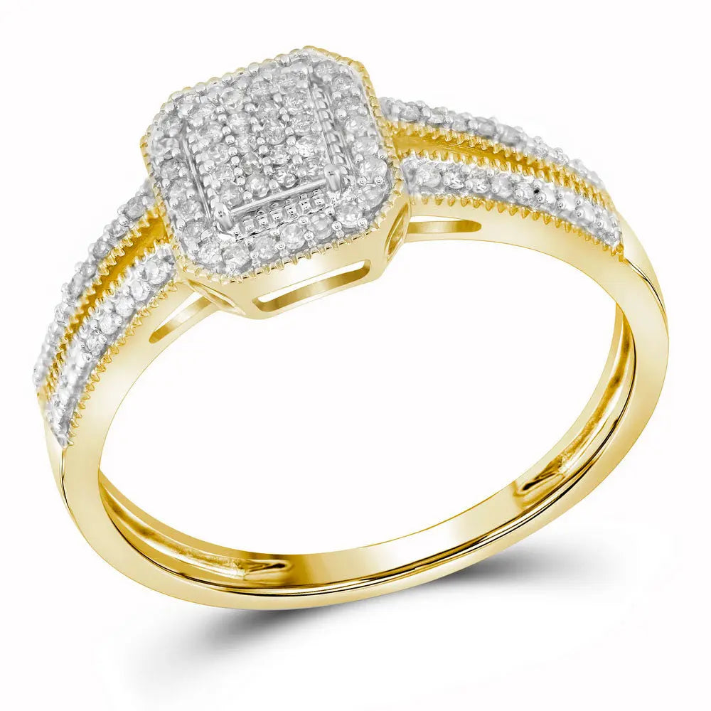10kt Yellow Gold Womens Round Diamond Square Cluster Ring 1/6 Cttw